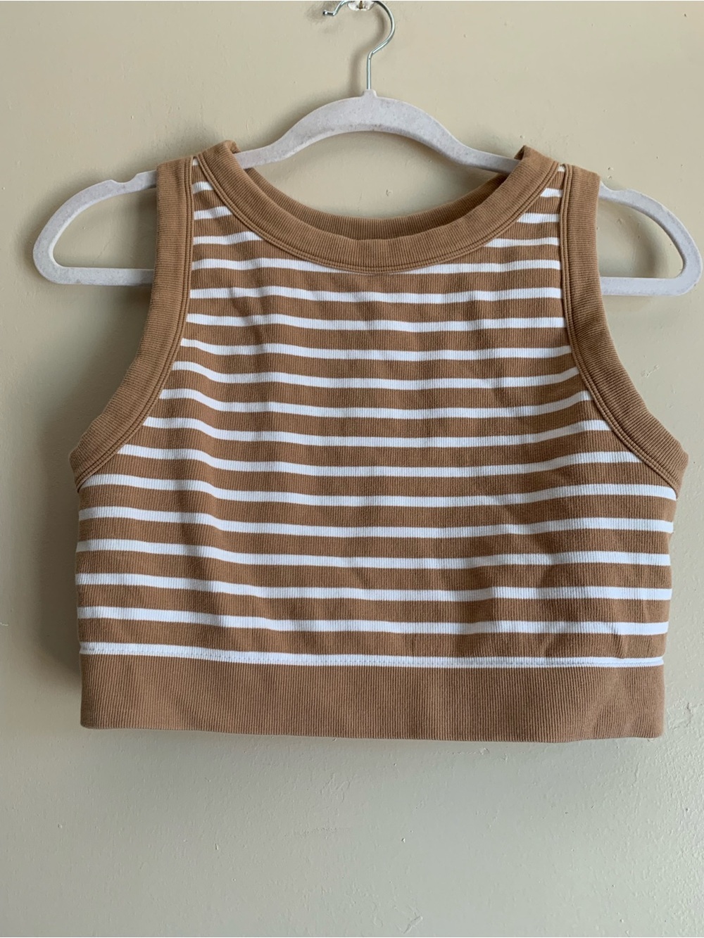 aerie Offline Tan & White Striped Crop Tank Top Shirt Women XL